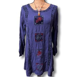 Sacred Threads Deep Purple Embroidered Boho Tunic One Size Tie Back